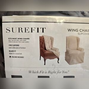 SURE FIT Soft Suede Wing Chair One Piece Slipcover Relaxed Fit Chocolate Brown